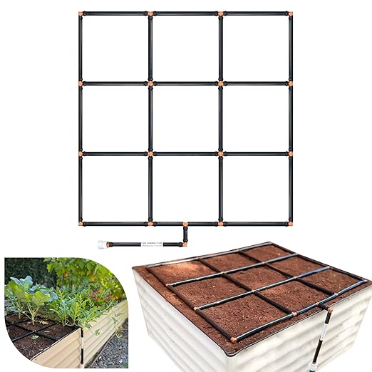 The Garden Grid | Pre-Assembled Raised Garden Bed Irrigation System – Waters Every Plant Evenly 1-Minute Setup Hassle-Free Design Lasts 5–10x Longer Than Drip Kits | USA-Made | 3x3 (33.5x33.5)