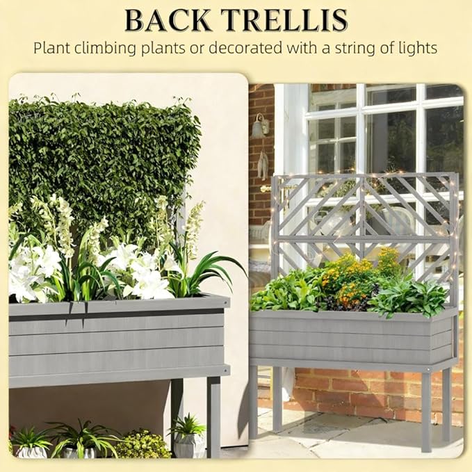 Raised Garden BedElevated Wood Planter with for Climbing Plantswith Legs and Drainage Holes