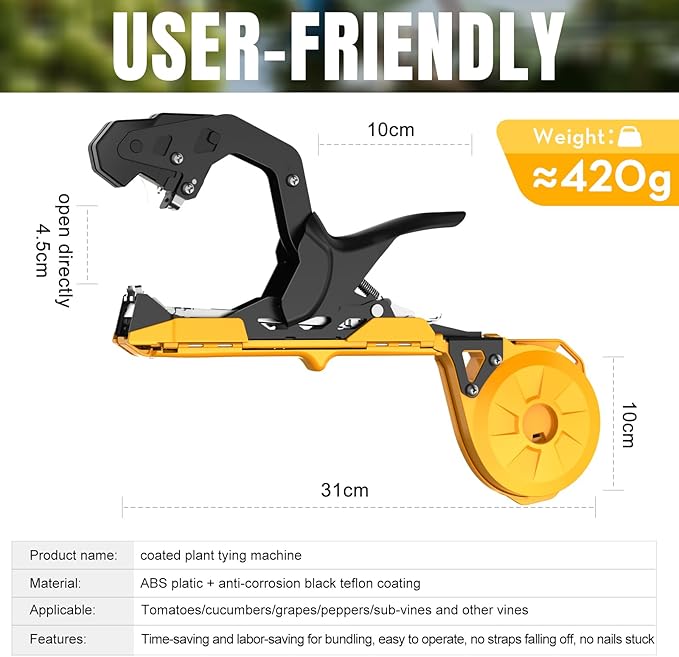 Cekegon Plant Tying Machine 420g Tapener Tying Tool Plant Tying Tool with 10000pcs Staples 20 Rolls Tape (Yellow)