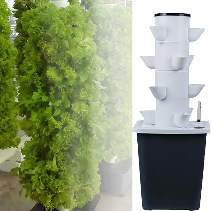 Indoor Smart Garden Kit with Water Pump Plant Hydroponic Tower for Strawberry and Vegetable Cultivation Vertical Tower Flower Pot(20 Holes)