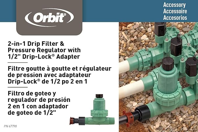Orbit 10- Pack 2-in-1 Drip Irrigation Filter and 30 PSI Pressure Regulator - Micro-Irrigation Valve - Water Flow Reducer