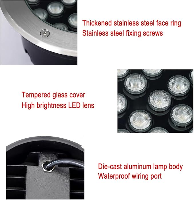 LED Buried Landscape Lights - Outdoor Beam Spotlight 85-265V Embedded Buried Lamp IP67 Waterproof Staircase Floor Aisle Illumination Stainless Steel Lights(White9w)