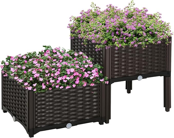Dawn 2 Piece Raised Garden Bed with Legs Self-Watering Planter Box Raised Bed to Grow Flowers Herbs &amp Vegetables Gray