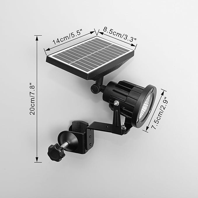 Outdoor Solar Power 9W Warm Light Spotlight Black Clip Mount Adjusted Angle Waterproof Portable Easy to Install Spot Lamp for Indoor Balcony Landscape Yard Patio
