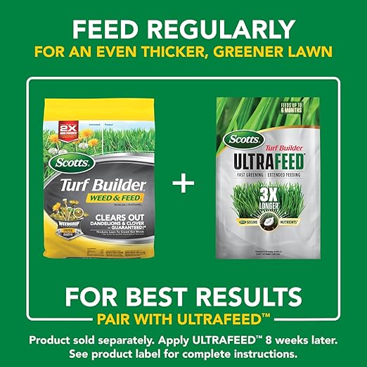 Scotts Turf Builder Weed and Feed3 - Weed Killer Plus Lawn Fertilizer Controls Dandelion and Clover Grass Fertilizer For Up To 5000 sq. ft. 14.29 lbs.
