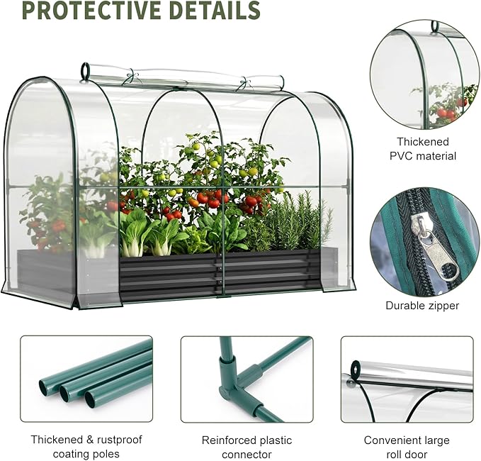 SUNYRISY Galvanized Raised Garden Bed with Greenhouse Outdoor Metal Planter Box Kit with Bed Cover Garden Box Protection for Gardening Vegetables Flowers Herbs Planting Black