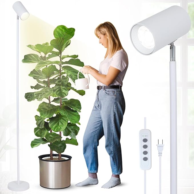 HMVPL White Grow Lights for Indoor Plants Full SpectrumTall Plant Light for Indoor Growing with 20W COB Plant Light Bulb4/8/12H TimerLed Growth Floor Lamp for Large Plant Seedling(6 Level Height)