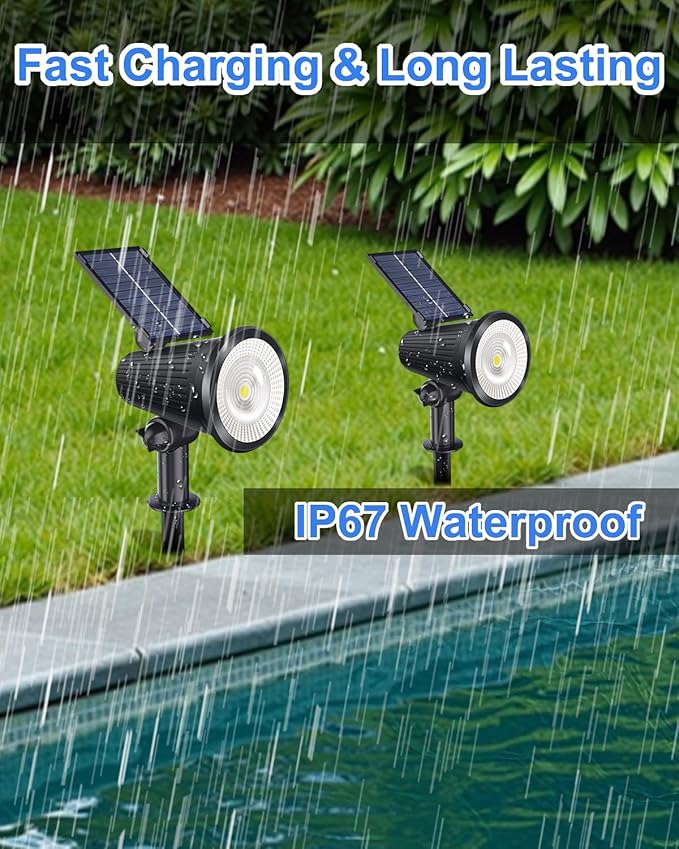 Solar Powered Spotlights Outdoor Waterproof Sunset Spot LED Lights Ultra Bright for Tree Flag Lawn Statue Pool Garden House Wall Yard Path Outdoor Landscape Uplighting 6 Pack Cool White