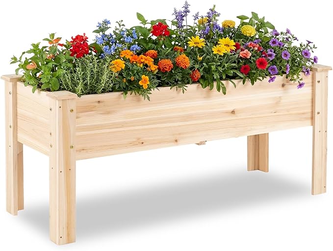 S AFSTAR Wooden Raised Garden Bed with Legs Heavy-Duty Elevated Planter Box with Drainage Holes Fir Wood Garden Box Outdoor for Vegetable Flower &amp Herb Easy-Assembly