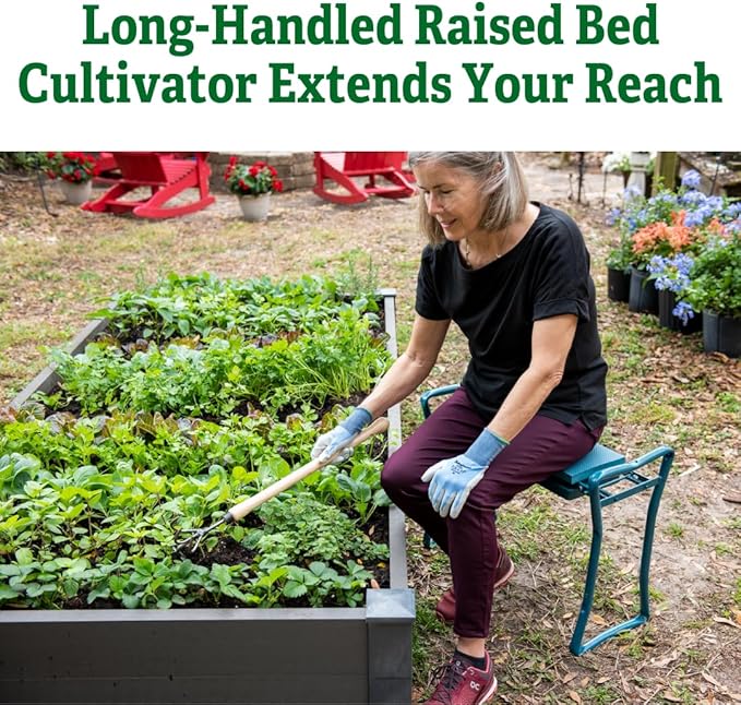 DeWit Gardener's Supply Company Lifetime Raised Bed Cultivator &amp Long-Handled Garden Hoe | High Carbon Boron Steel Gardening Tool - 18 Handle