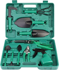 Garden Tools Set 10 PCS Garden Planting Tools Kit Stainless Steel Garden Tool Set Kit with Green Carrying Case &amp Ergonomic Handle for Weeding Loosening Soil Watering
