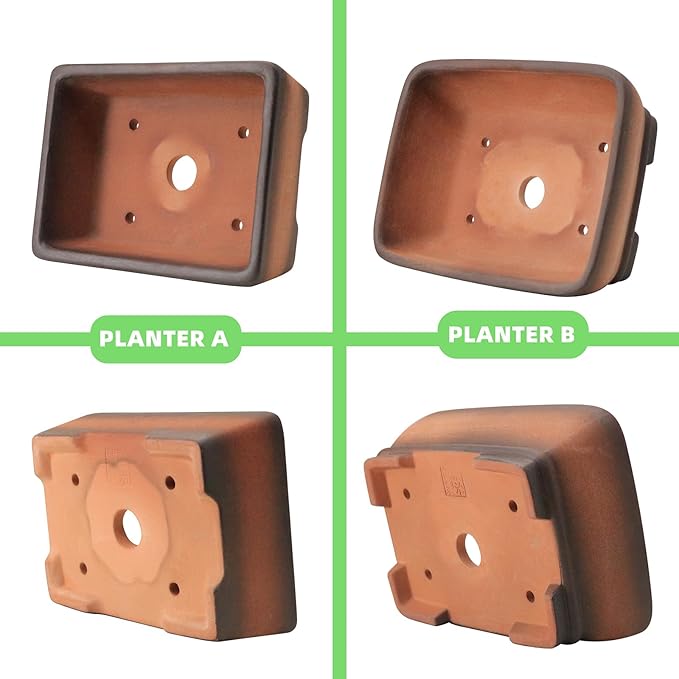 MUZHI 2 Pack Handmade Color Gradational Terracotta Bonsai Pot 5 Inch and 6 Inch with Drip Tray Breathable Unglazed Rectangle Ceramic Planter for Tree Succulent Cactus