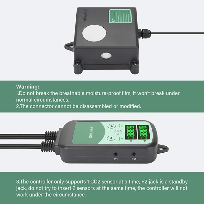 Inkbird ICC-500T CO2 Controller CO2 Meter Carbon Dioxide Controller for Grow Room and CO2 Generator with CO2 Sensor for Home Grower (CO2 Controller + S01 Sensor)
