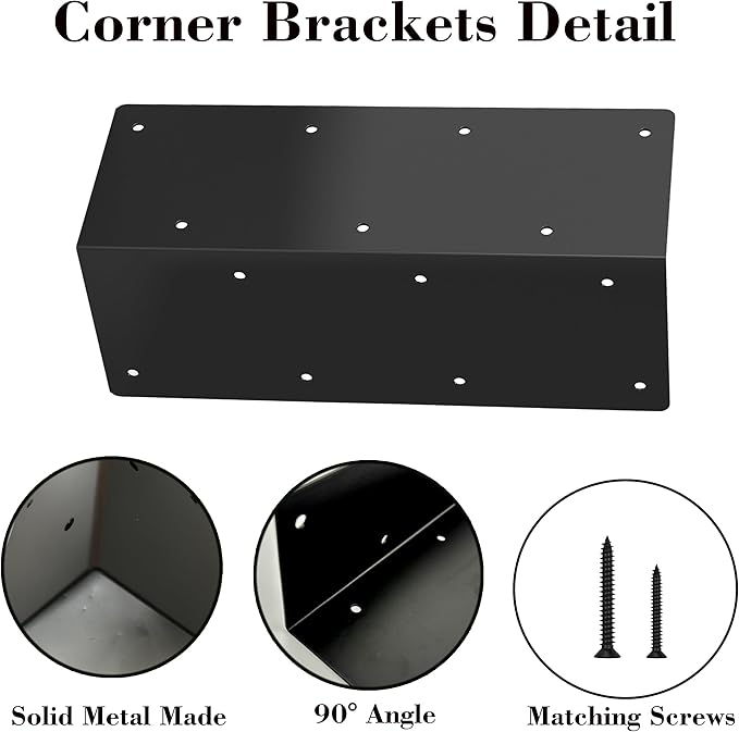 Set of 4 Metal Raised Garden Bed Corner Brackets - Rust Resistant Connectors with Matching Screws - Solid Metal Bed Corners for DIY Gardening
