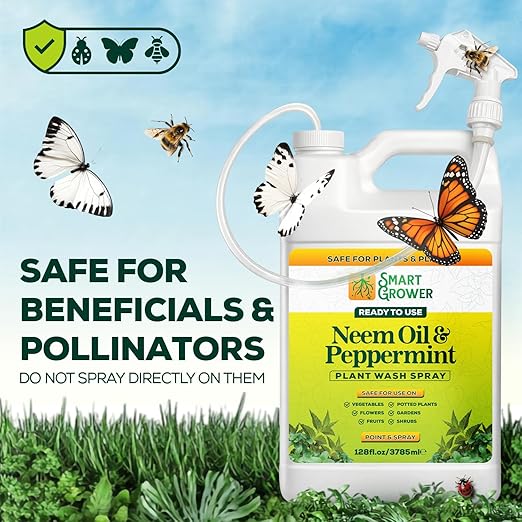 Neem Oil Spray for Plants with Peppermint Oil 128oz with Trigger Sprayer Natural Plant Wash Made for Indoor and Outdoor Plants - 128oz Smart Grower