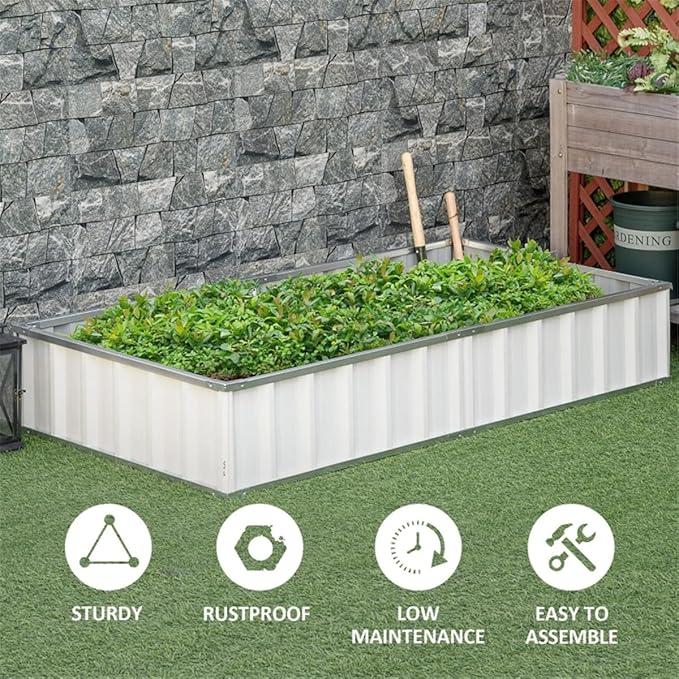 Garden BedEasy to Assemblefor VegetablesFruitsHerbs Flowers Metal Raised Garden(68.5 L x 35.5 W x 11.75 H). (White)