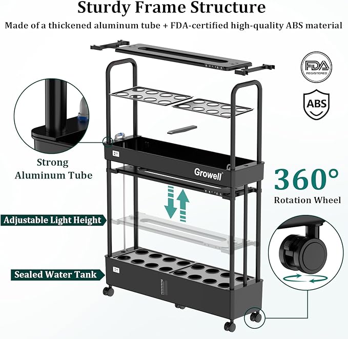 Large Basket Hydroponics Growing System Kit 32 Pods Vertical Hydroponic Garden with 2 Grow Light Modes Auto Circulating Water System 32L Indoor Gardening System for Herb Vegetable Fruit
