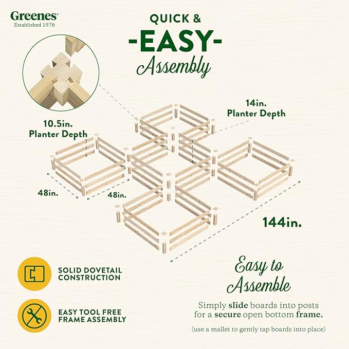Greenes Fence Original Pine Raised Garden Bed 80 Sq. Ft. 12' x 12' x 10.5-14 - Made in USA with American Pine