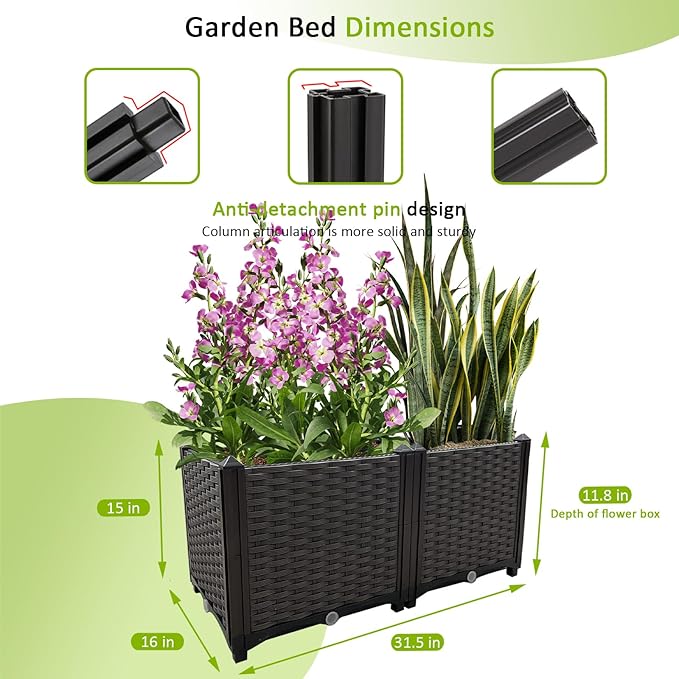 Raised Garden Bed Large Planters for Outdoor Plants Rectangular Elevated Planter Boxes Patio Balcony Deck for Planting Flowers Vegetables Tomatoes and Herbs