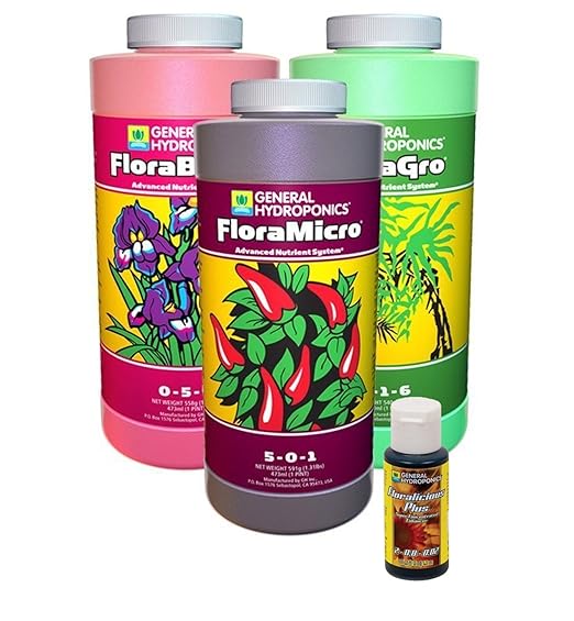 General Hydroponics FloraGro FloraBloom FloraMicro Set + 1oz Floralicious Plus (Pints)