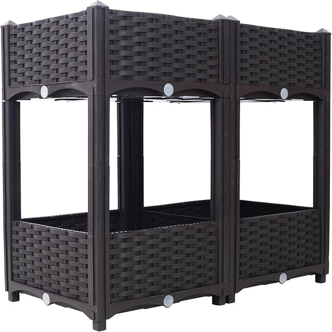Planter Raised Beds Polypropylene Brown Self-Draining System Outdoor Balcony Garden Durable