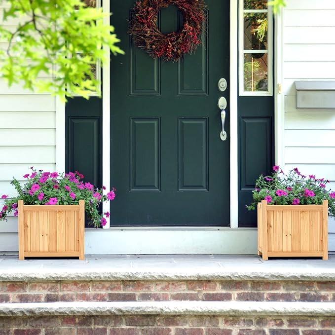 LDAILY Foldable Raised Garden Bed Easy Assembly Raised Bed with Bottom &amp Drainage Hole Wood Planter Box for Flowers/Vegetables/Fruits in Backyard Patio (15 L x 15 W x 14 H)