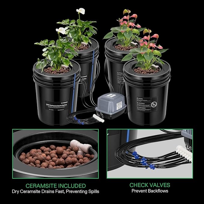 5 Gallon 4 Buckets+Reservoir Kit 2-in-1 Deep Water Culture Grow Kit System with Air Stone and Water Level Device