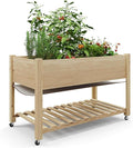 Wooden Plant Bed Raised Garden Bed with Wheels Storage Shelf &amp Protective Liner Mobile Plant Bed for Vegetables Herbs &amp Flowers for Indoor Outdoor Garden Patio Balcony