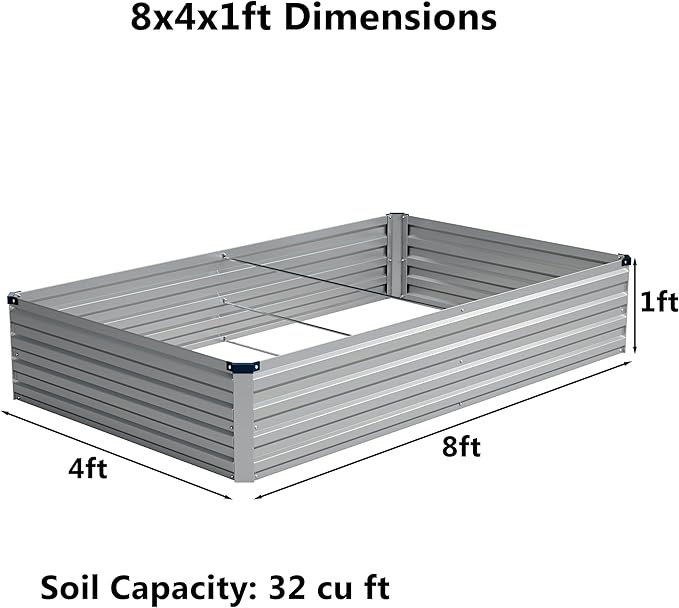 8x4x1 ft(2 Pack) Galvanized Raised Garden BedOutdoor Planter Box Metal Patio Kit Planting Bed for Vegetables Flowers and SucculentsSilver