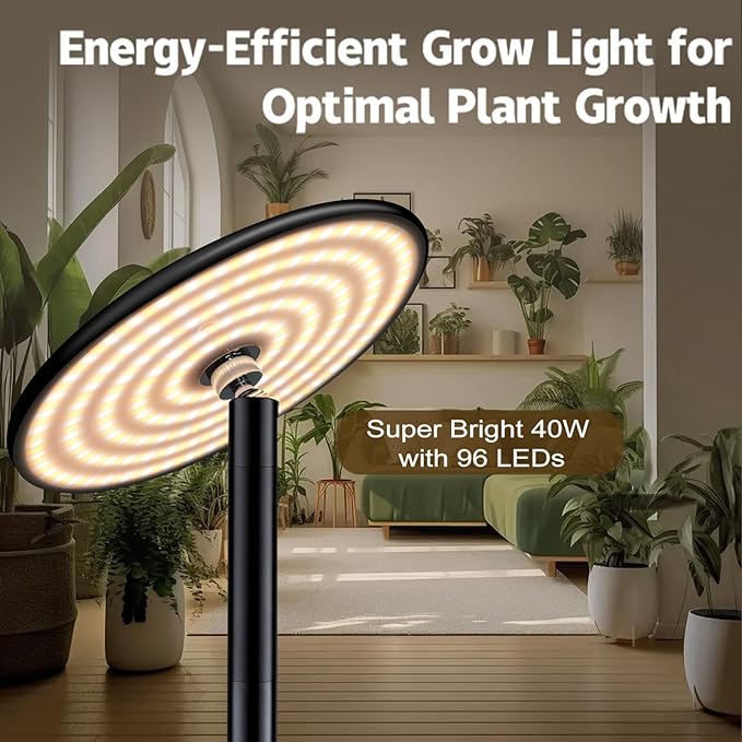 69'' Tall Grow Lights for Indoor Plants Full Spectrum 40W Sunlike Standing Plant Lights for Indoor Growing 10-Level Dimmable Adjustable Height for Various Plant Sizes