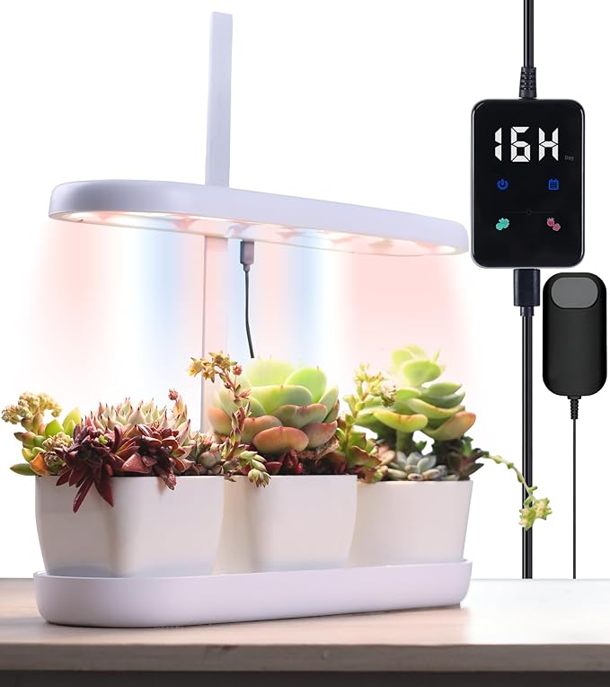 Grow Lights for Indoor Plants 20W Full Spectrum LED Grow Lamp for Indoor Garden with Intelligent Controller Height Adjustable Ideal for Home Desk Plant Lighting (White ABS Base)