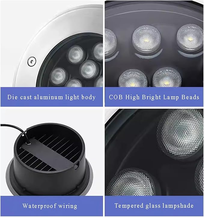 LED Ground Light - IP66 Waterproof Recessed Outdoor Buried Spotlight for Garden Pathway and Patio (Green 3W White 15W)