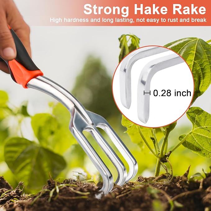 Hand Rake Garden Tool Heavy Duty Hand Cultivators for Gardening + Garden Tools Set 8 Piece Gardening Tools Set