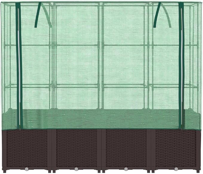 Brown Polypropylene Raised Garden Bed Rattan Look 63.0 in x 15.7 in Height-Adjustable Outdoor Planter for Vegetables Flowers