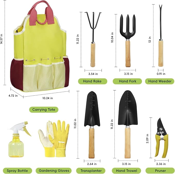 9-Piece Gardening Tool Set Heavy Duty Garden Tool Set with Wood Handle Premium &amp Durable Hand Tools Gardening Kit with Stylish Handbag Gardening Gifts for Women
