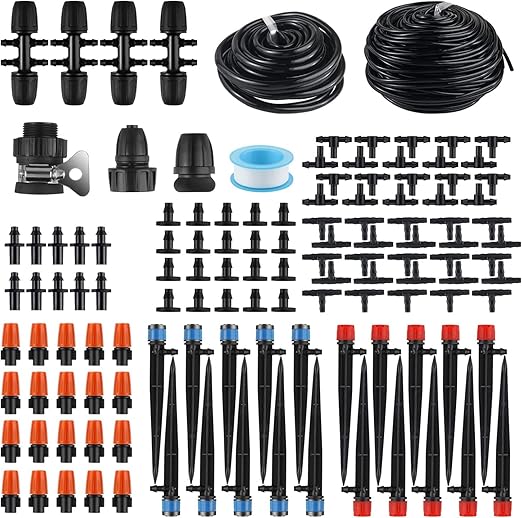 Irrigation System Kit MSDADA 226Ft Garden Watering System Automatic Drip Irrigation System Plant Watering Devices with Distribution Hose Plant Drip Feeders for Indoor Greenhouse Flower Bed Patio
