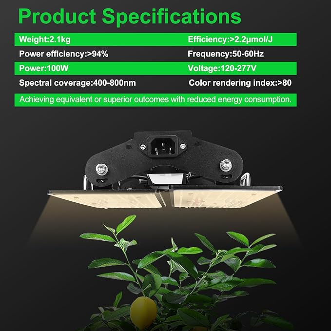 MELONFARM 100W LED Plant Grow Light Meets Plant Growth Requirements Multi-Angle Adjustable Hanging Design Suitable for Various Growing scenarios