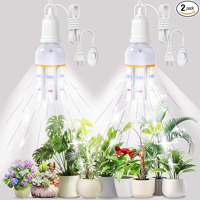 2 Pack led Grow Light Bulb for Indoor Plants 6000K Blue Red Full Spectrum Plant Grow Light 360° Large Area Irradiation Perfect for Growing Flowers and Vegetables Indoors(2 Pack 168 LED)