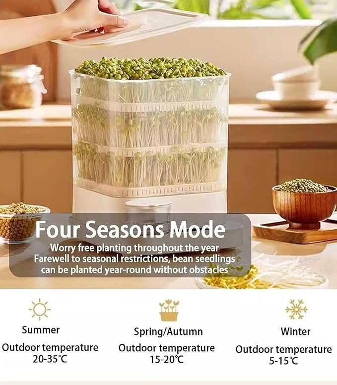 Automatic Sprouter Bean Growing Machine 3 Layers Home Smart Bean Sprout Machine with 1.5L Water Tank 360° Automatic Spray