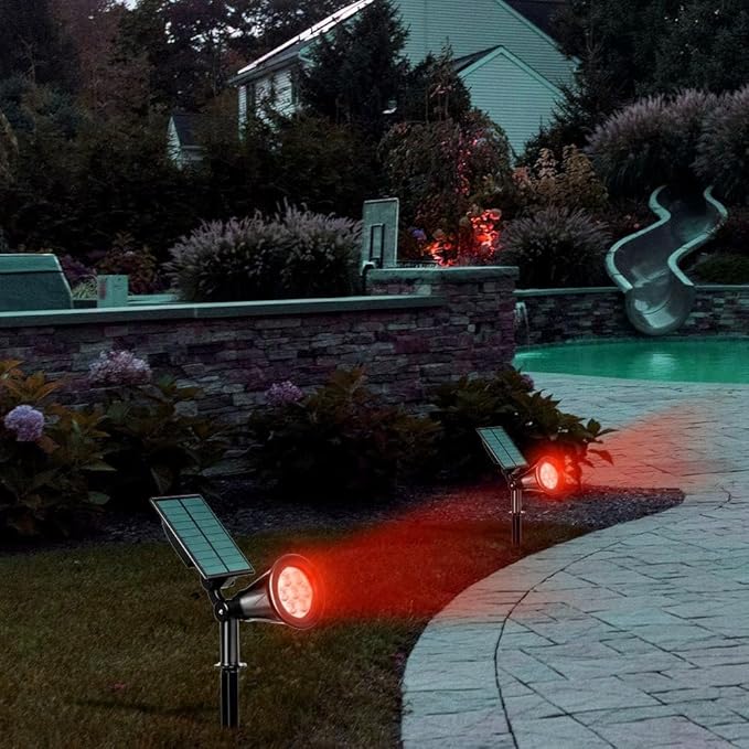 Solar Landscape Lights 7 LED Solar Spotlights 2 in 1 Security Light Solar Lights Outdoor Waterproof for TreePatioYard (Red)