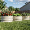 COMHOMA 3 Pack Round Raised Garden Bed 2x2x1ftGalvanized Metal Planter Box Kit for Outdoor GardeningVegetable Flower Herb Growing Beds with Gloves ToolsWhite
