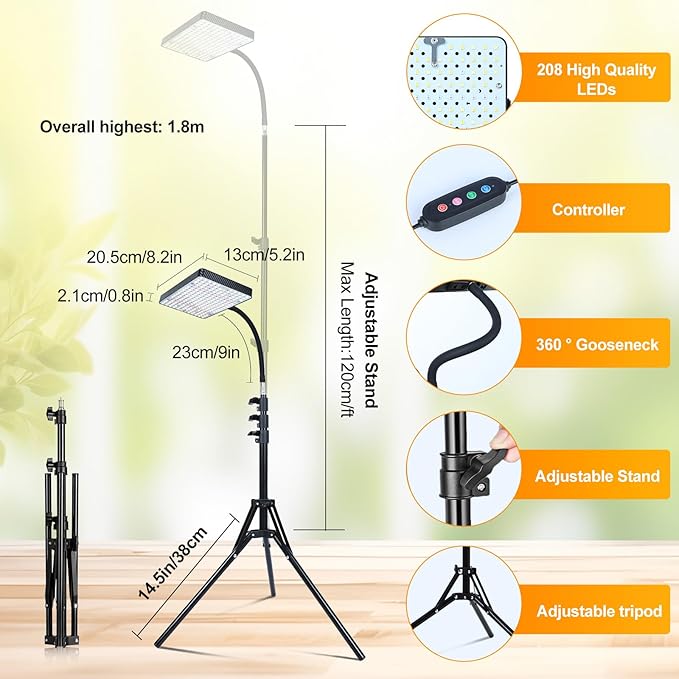 2026 Grow Light on Stand for Indoor Tall Plants Bonsai Tree Bright Natural Sunlight Full Spectrum 4/8/12/16/20H Timer 25 Watt Power Draw NO Need Adapter 24-64 Height Adjustable