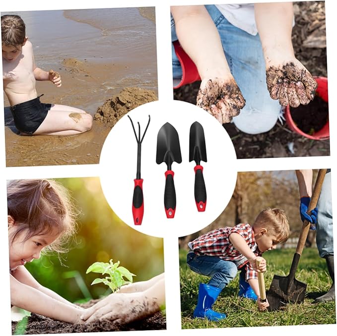 GANAZONO 3-Piece Garden Tool Set Sturdy Iron Plastic Garden Tool Kit for Boys and Girls Adults