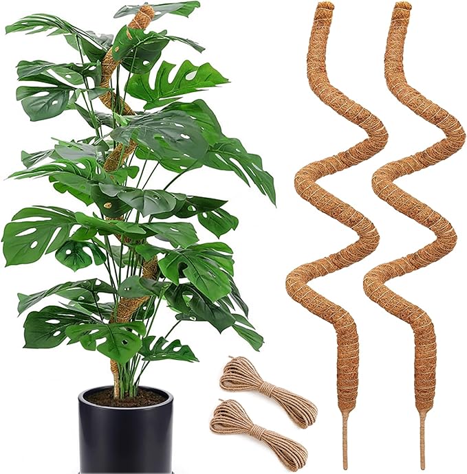 Soupiar 2 Pack 60'' Bendable Moss Pole for Monstera &amp Pothos - Tall Handmade Coco Coir Plant Support Stakes for Large Climbing Indoor Plants Potted Houseplant Trellis Accessories