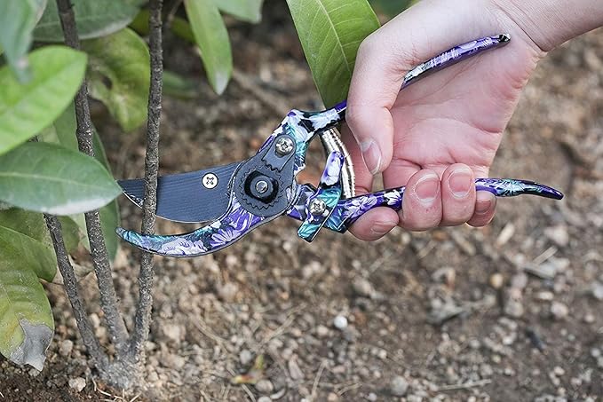 FLORA GUARD Gardening Gifts 3 Piece Aluminum Garden Tool Set - Trowel Cultivator Pruning Shear Gift Set for Women Men Gardening Needs (Purple&ampBlue)