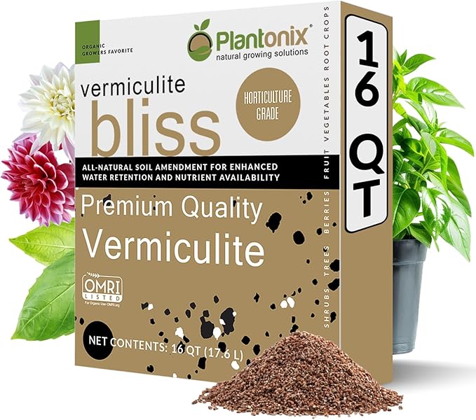 Vermiculite Bliss (16 Qts) - Organic Vermiculite for Gardening - 100% Natural Soil Amendment - Bulk Vermiculite for Plants Potting Soil &amp Seed Starting - Mixes with Garden Soil &amp Perlite for