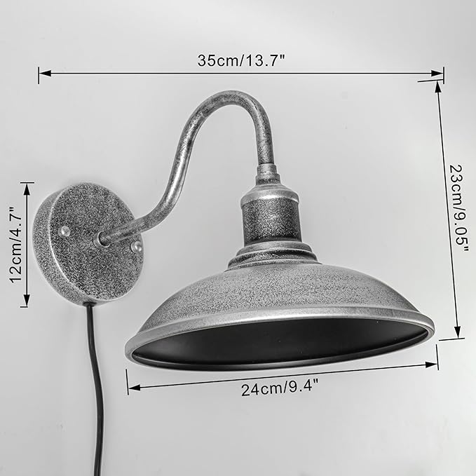2-Pack Hook Mounted Plant Light Full Spectrum 10W White Light Timing Plug in Cord Industrial Style Sliver Waterproof Wall Lamp for Flowers Growing Indoor Plants