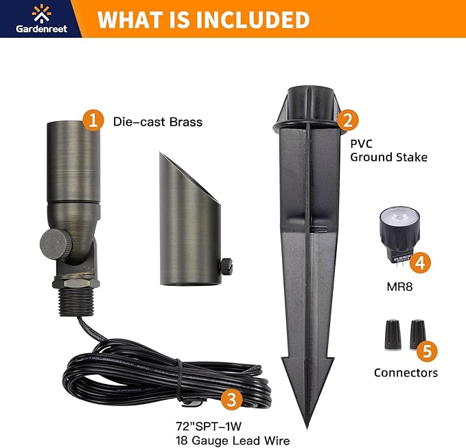 Low Voltage Brass Landscape Spotlights - Waterproof 12V LED Uplights for Garden Yard Tree House - 5W 2700K Warm White MR16 Bulb Outdoor Lighting (Bronze 04)