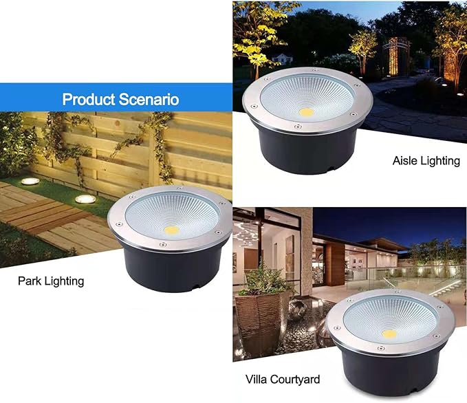 LED Underground Lights - AC 85-265V Ground LED Landscape Lights LED Beam Spotlight IP65 Embedded Outdoor Waterproof Courtyard Cob Buried Spotlights Path Lights(Warm Light30W)