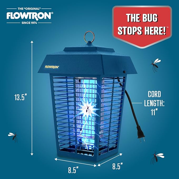 Flowtron Bug Zapper 1 Acre of Outdoor Coverage with Powerful 40W Bulb &amp 5600V Instant Killing Grid Electric Insect Fly &amp Mosquito Zapper Made in The USA - Blue Color